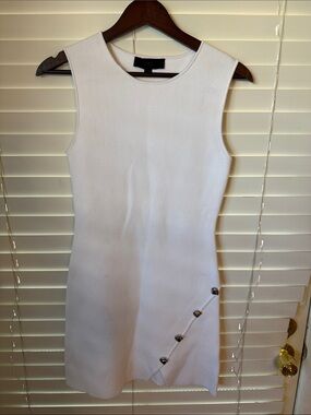 Zara White Sleeveless Mini Dress with Diagonal Button Detail